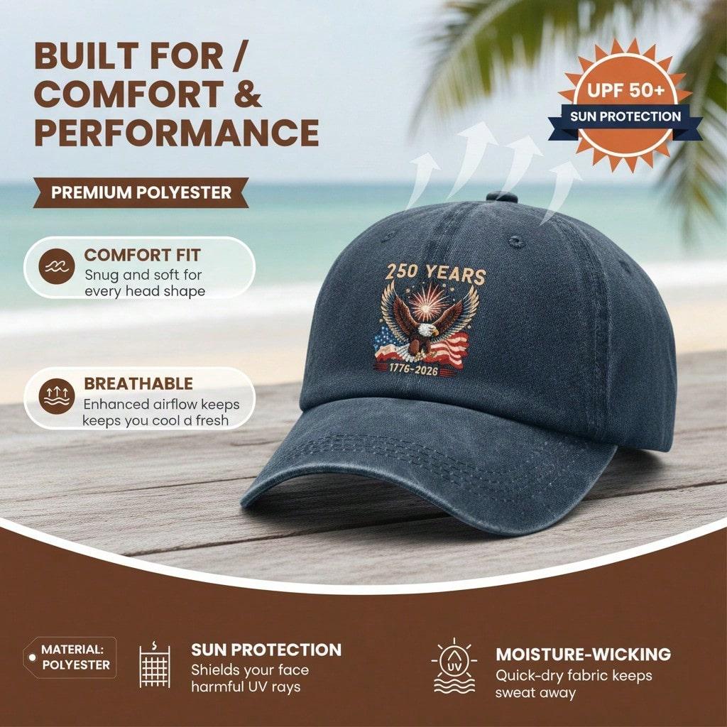 Patriotic Baseball Cap 2026 Unisex "250 YEARS" Eagle Flag Print Polyester Adjustable Sun Hat Breathable Lightweight Casual Outdoor Sports Patriotic