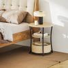Side Table 3 Tier Coffee Table With Charging Station Fabric Storage Pocket Shelf 50x50x55.1 Cm Natural Wood