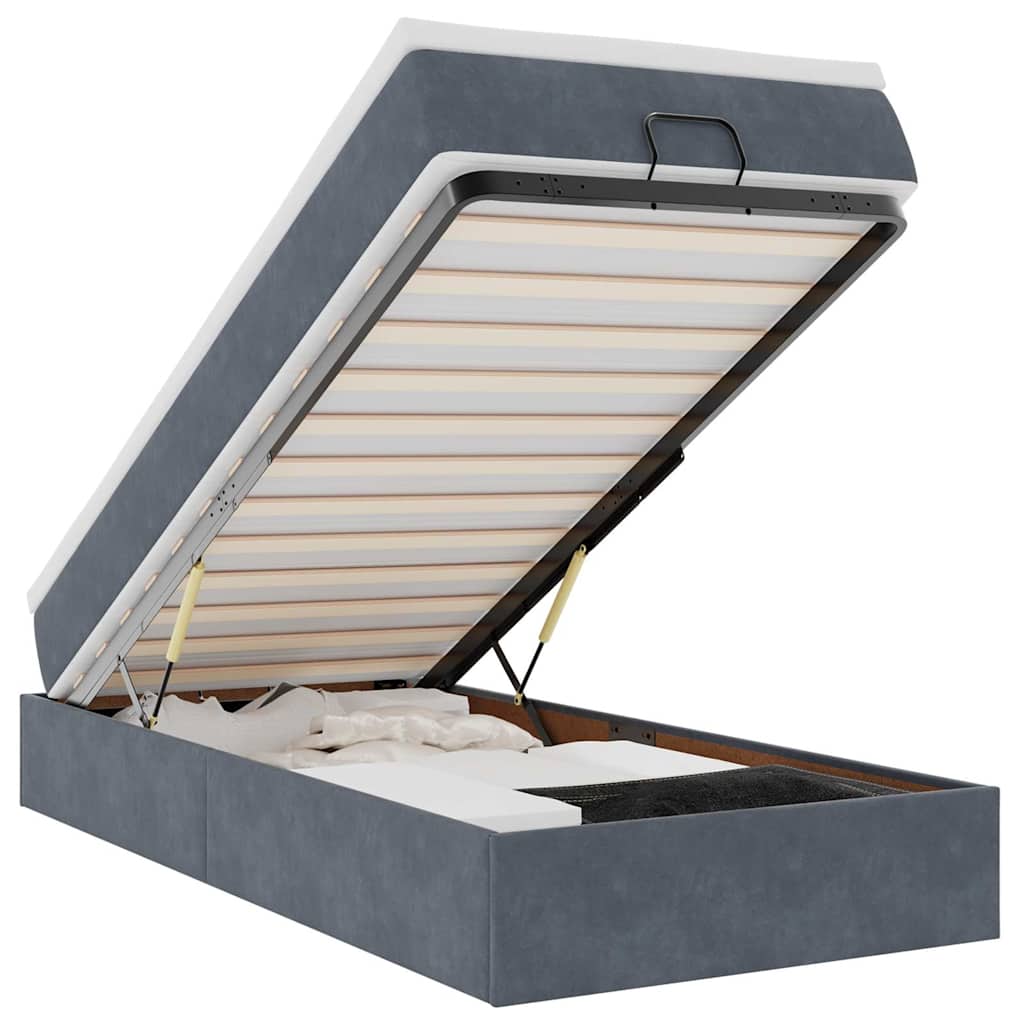 Ottoman Bed with Mattress Dark Grey 90x200 cm Velvet