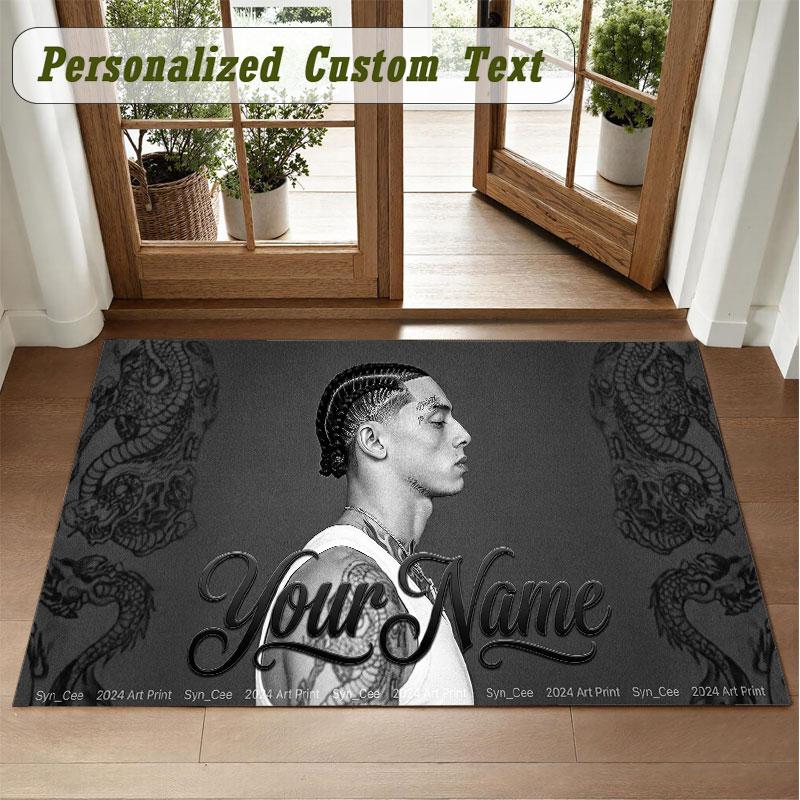 Crystal Velvet Square Rug Custom NameCentral Cee Pattern Non Slip Home Floor Decor Rug