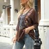 Women Blouse Traditional Mexican Women Embroidered Tops Loose Fit Bohemian Floral 3/4 Sleeve Shirt Daily Wear