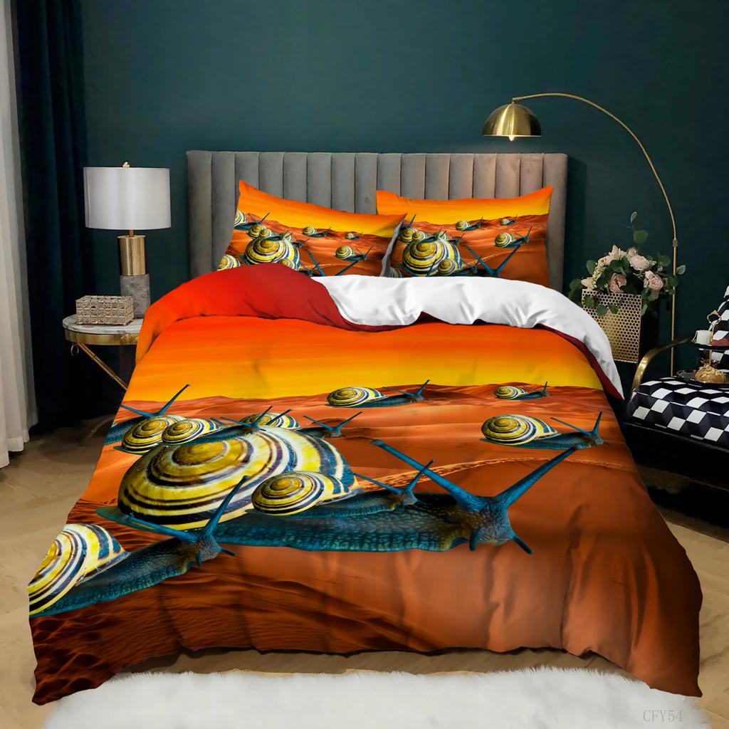 Snails Duvet Cover Set,cartoon Animals 3 Piece Bedding Set,Queen/King/Full/Twin Size White Comforter Cover for Boys Girls Teens