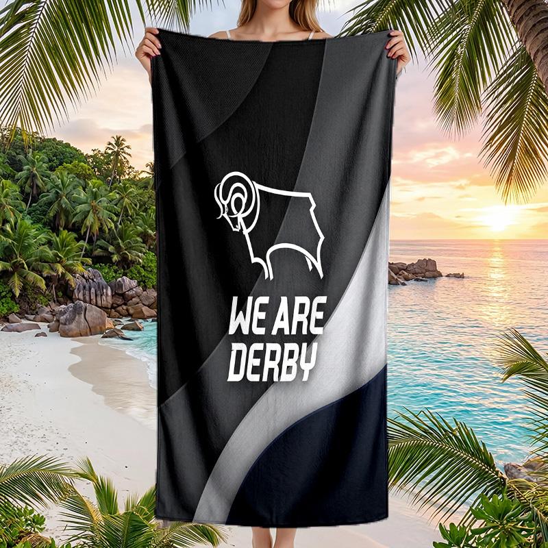 Пляжное полотенце Derby County Football Мягкое из микрофибры Летнее полотенце Быстросохнущее Впитывающее полотенце для пляжа Бассейна Путешествий