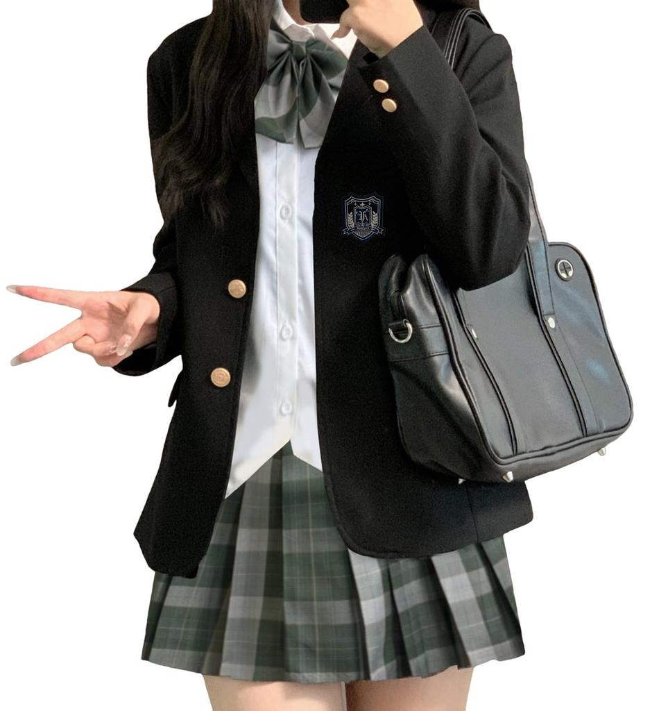 Sivrusn High School Girl Uniform Blazer and Checkered School Cosplay Costume for Perfect for Entrance Cultural and School Size Small 5-Piece Set,