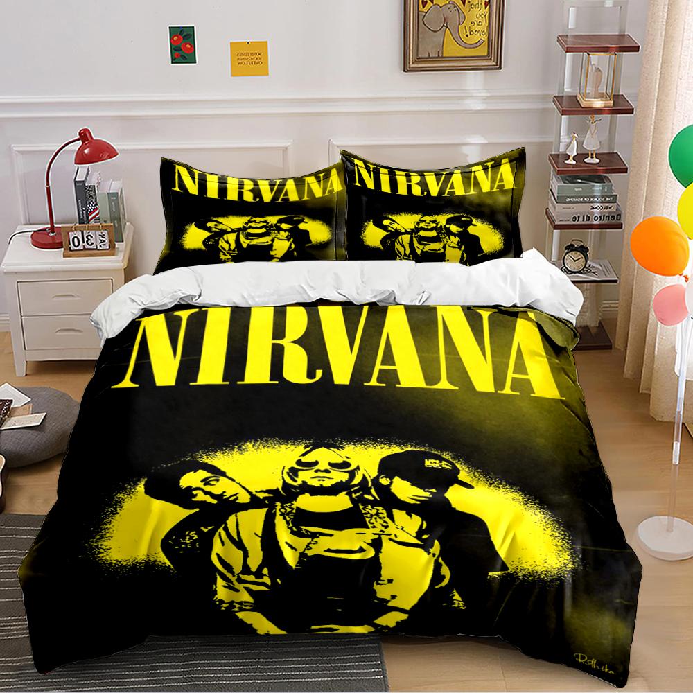 Nirvana Band Black & Yellow Bedding Set Bedding set (1 duvet cover, 2 pillowcases, duvet not included)