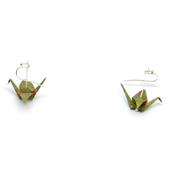The cocotte - Boucles d'oreille papier Origami Grue Kaki