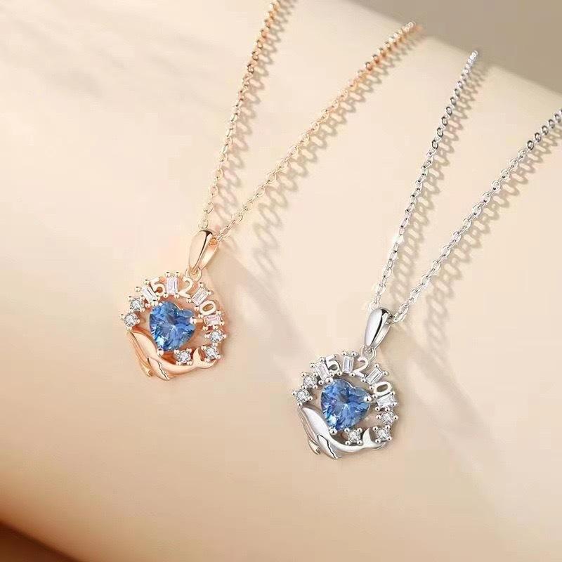 520 ожерелье с подвеской в виде кита, модная подвеска для девушки, нишевый дизайн в стиле инс, цепочка на ключицу с синим цирконом