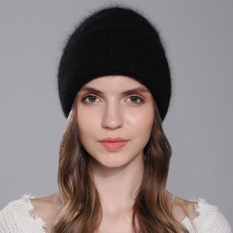 Зимняя теплая шапка из ангорской кроличьей шерсти, женские вязаные шерстяные универсальные шапки для защиты ушей