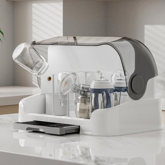 Baby Bottle Drying Rack with Transparent Lid Large Capacity Dustproof Easy to Clean Baby Bottle Storage Box with Removable Drain Tray