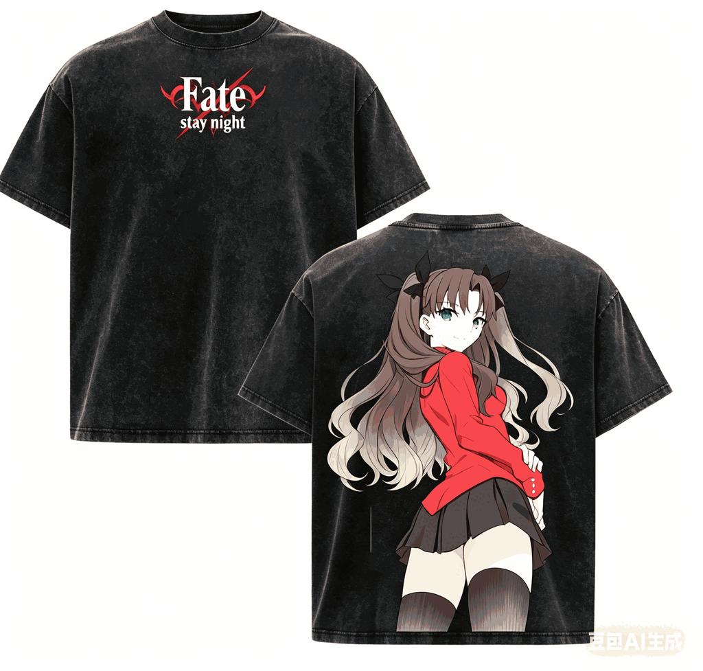 Fate stay night Стиранная футболка Личность Одежда Новая модель Аниме Футболка Круглогодичная одежда Для пар Большой размер Унисекс Классика
