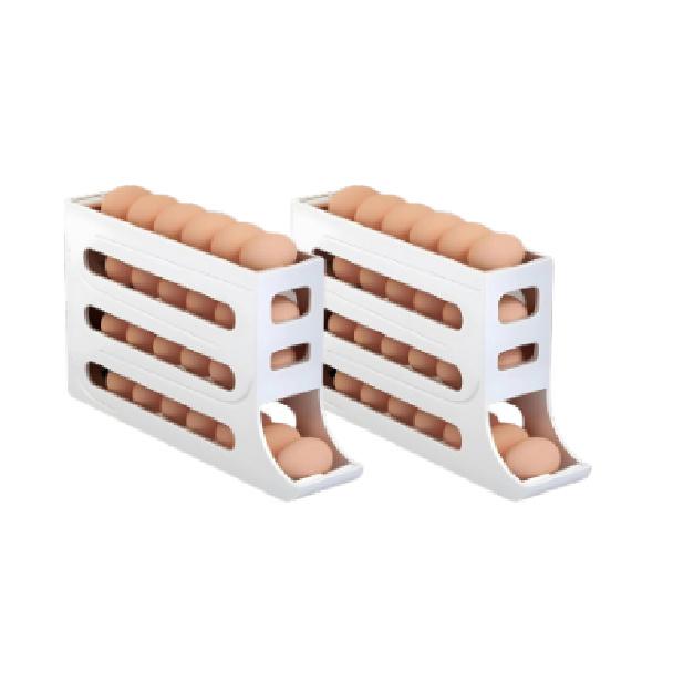 Refrigerator 4-Layer Automatic Egg Roller Sliding Egg Tray Refrigerator Side Door Large Capacity Holder Egg Storage Box Kitchen Gadgets