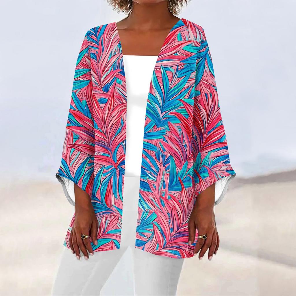 Women's Casual And Fashionable Printed Lightweight Mid Length Jacket Cardigan Cardigan