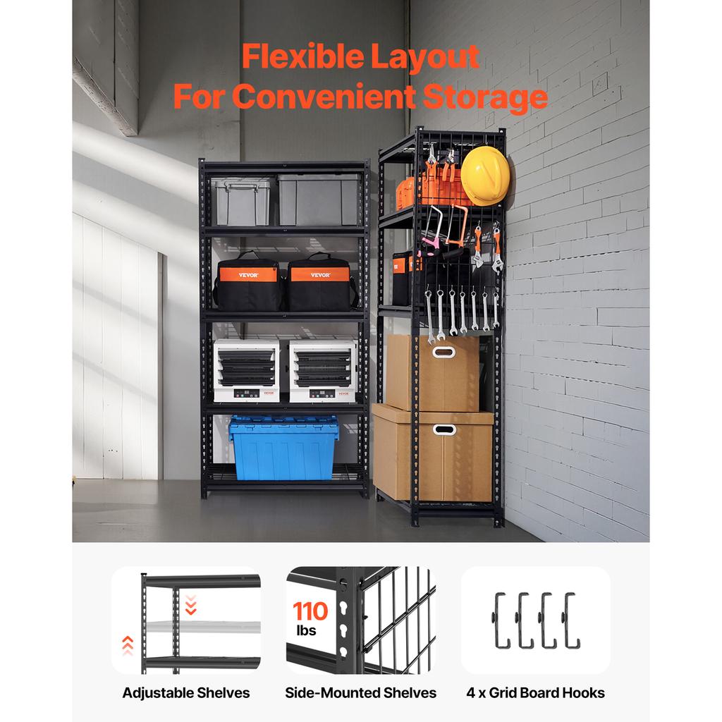 SucceBuy 5-ярусные металлические стеллажи для хранения с регулируемой высотой, стеллажная система для гаража, стеллажная единица для промышленного склада