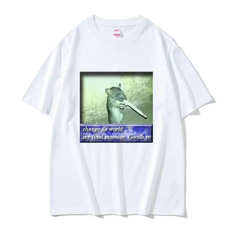 Streetwear Change Da World Крыса Мем Принт Хлопковая Футболка 2026 Лето Спортивная Повседневная Дышащая Унисекс Большой Размер Топы Y2k