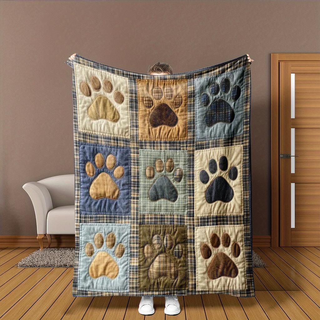 VIKAMA American Vintage Claw Print Patchwork Throw Blanket Soft to the Touch, Warm, Machine Washable Perfect for Living Room Sof