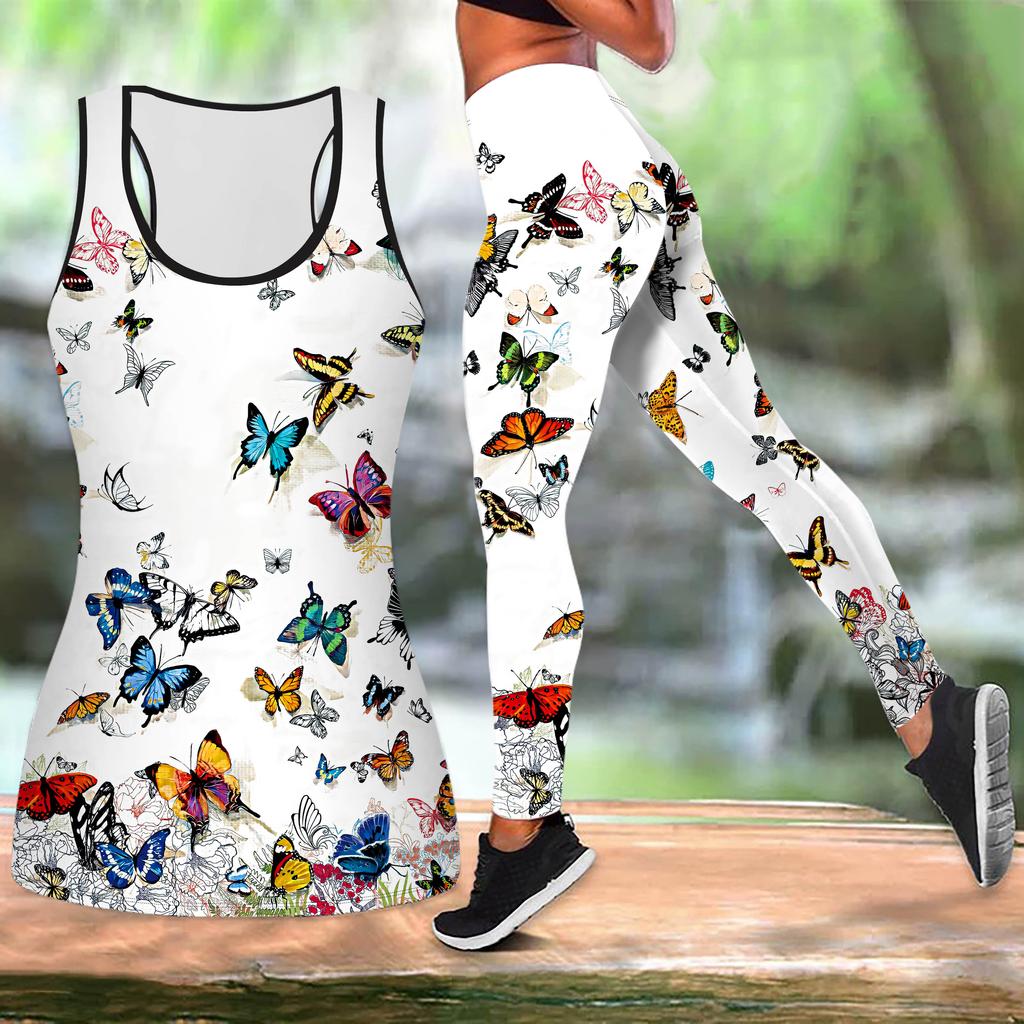 Пластиковый принт бабочки йога костюм для женщин модные леггинсы для тренировок фитнес спортивный повседневный комплект для йоги спортивный костюм