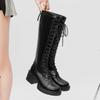 2024 Autumn and Winter New Long Martin Boots Women's Lace-up High Knight Boots Women's Round Head Thick Heel Thick-soled Long Boots Women