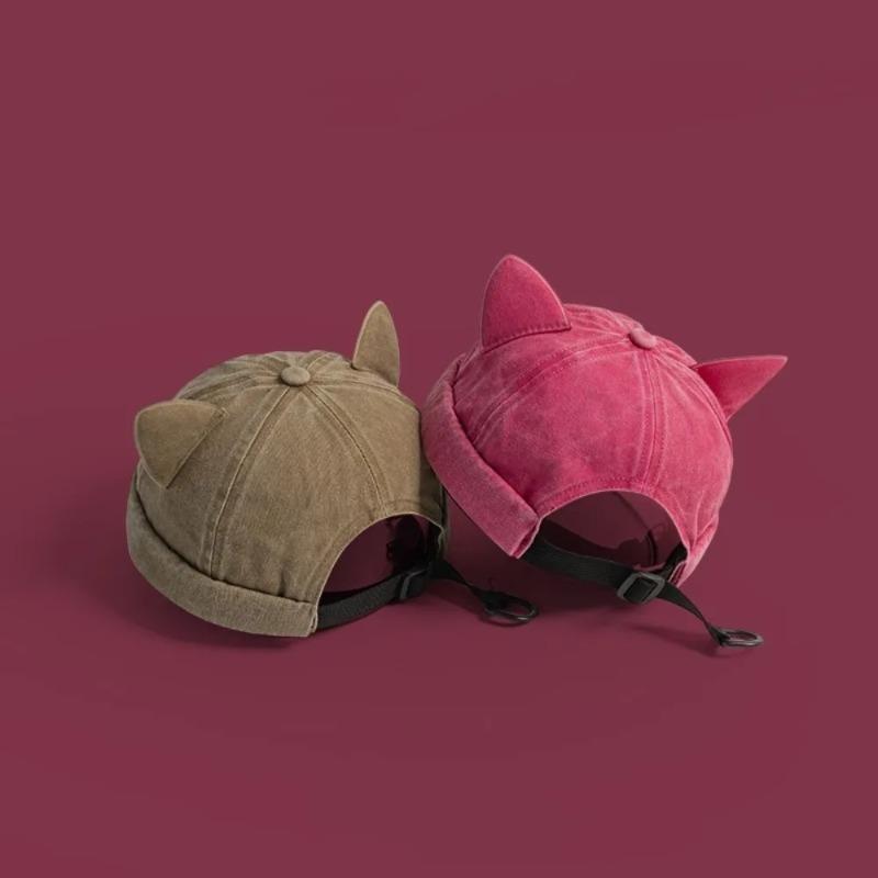 Cute Sweet Cat Ear Brimless Hat Personalized Casual Solid Color Hat Breathable Washing Retro Men and Women Universal Hat