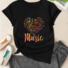Music Festival Heart Print Casual Sports Tee Round Neck Running Fitness Short Sleeves T-shirt Top Unisex's Activewear Female Tee