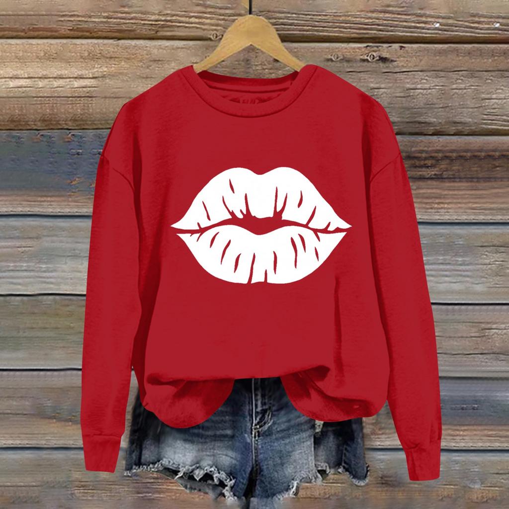 Женская повседневная мода ко Дню святого Валентина с принтом, длинным рукавом, круглым вырезом, толстовки, пуловеры, топы