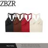 Za Autumn New Arrivals Women's Clothing Zr European and American Style Lace Halter V-Neck Double-Sided Satin Short Backless Camisole Top