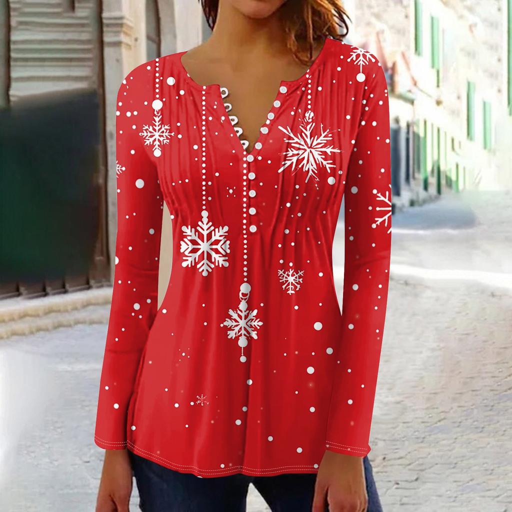Рубашки с длинным рукавом для женщин, осенняя мода, нарядные повседневные блузки, модные плиссированные туники, топы для леггинсов, Рождество