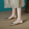2024 New Designer Shallow Mouth V Mouth Design Pointed Flat Shoes Women Comfortable Silver Simple Temperament Soft Sole Shoes