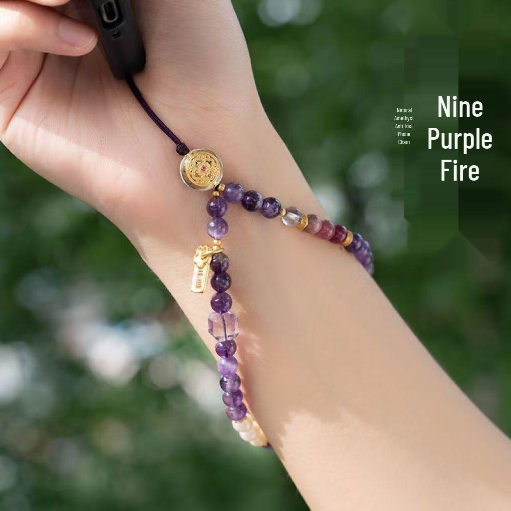 Amethyst Beaded Wristlet Phone Charm: Elegant Women's Accessory
