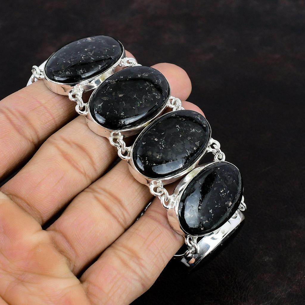 Браслет из нууммита Браслет ручной работы из драгоценных камней Браслет из стерлингового серебра 925 пробы Регулируемый браслет-цепочка Подарок на помолвку Дизайнерские серебряные украшения