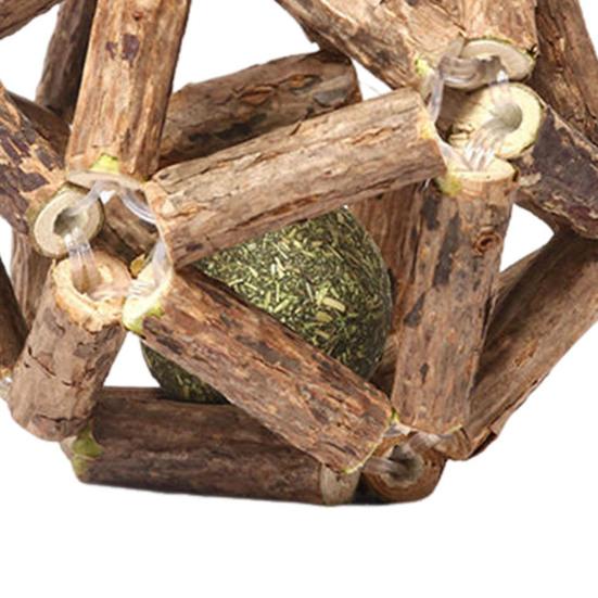 Catnip Wood Ball Toy Natural Silvervine Stick Cage Ball with Catnip Ball Kitten Teeth Cleaning Molar Toy for Indoor Cats