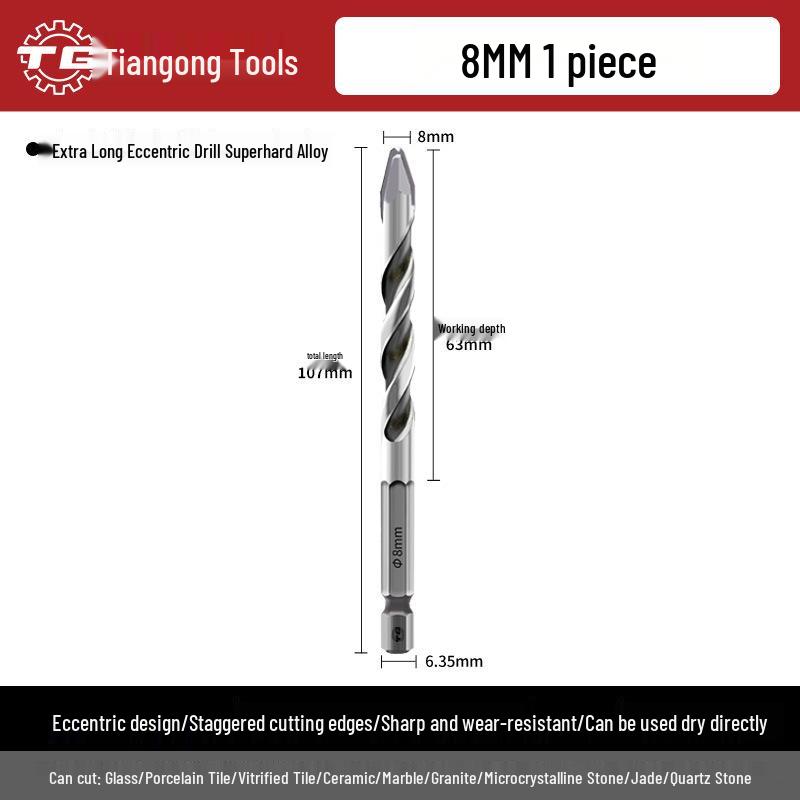 Eccentric Tile Drill Bit for Concrete, Cement, and Ceramic – Super Hard Alloy Triangle Impact.