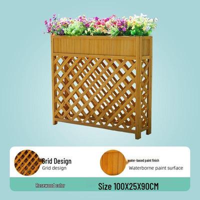 Прямоугольная деревянная уличная клумба с решеткой