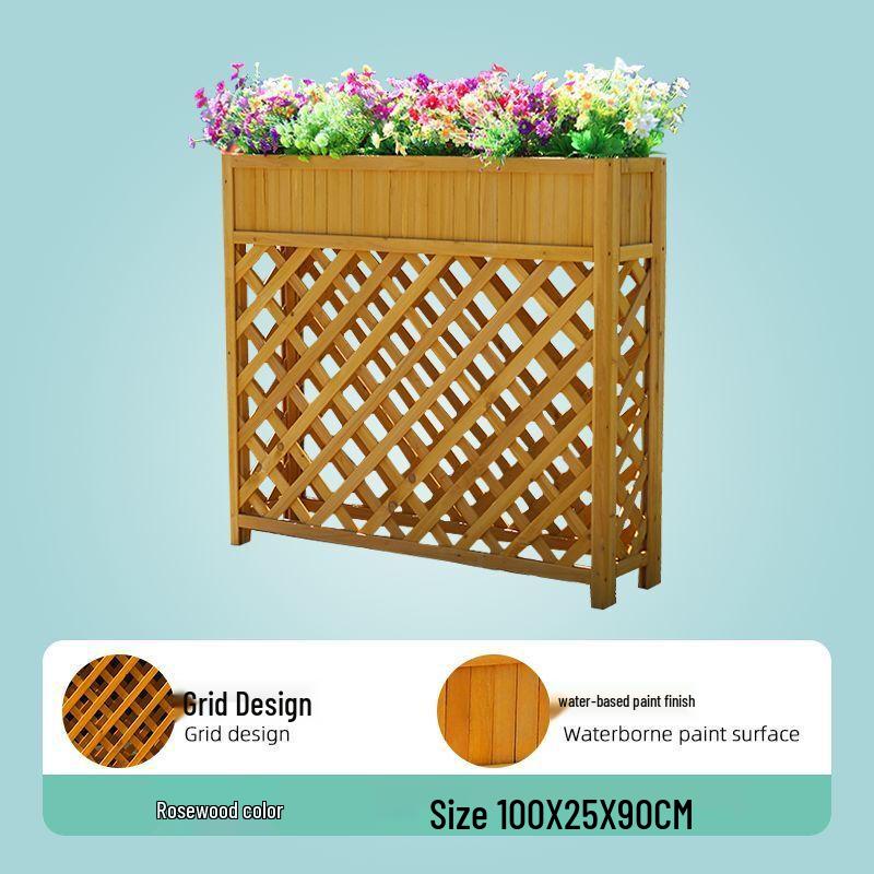 Outdoor Rectangular Wooden Planter with Trellis