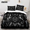 Death Moth Duvet Cover Set Queen Size Gothic Skull Boho Comforter Cover Black and White Skeleton Decorative Soft Bedding Set