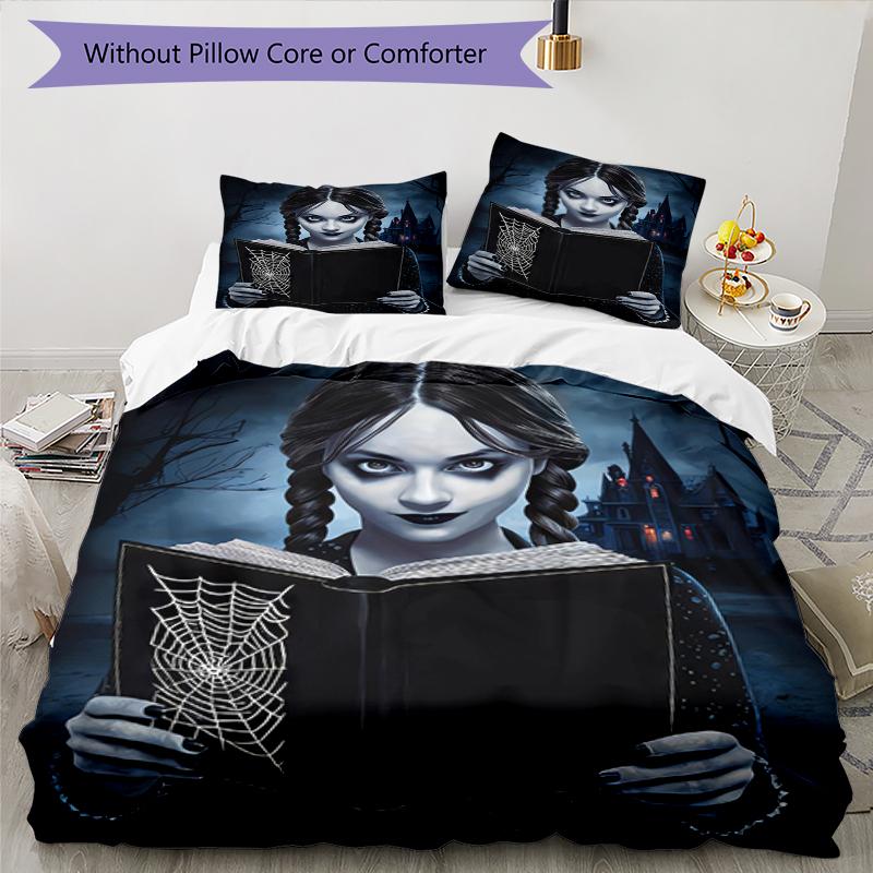 3pcs Wednesday Bedding Set Duvet Cover Closure Includes 1 Duvet Cover & 2 Pillowcases, Soft and Comfortable for All Seasons.