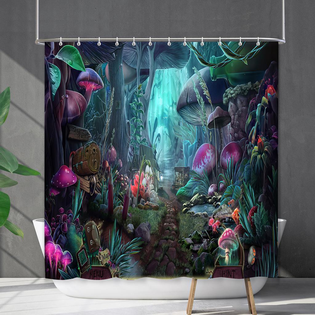 Водонепроницаемая штора для ванной, цифровая печать, растение, гриб, занавеска для душа, без пробивки, перегородка для туалета, ткань для душа