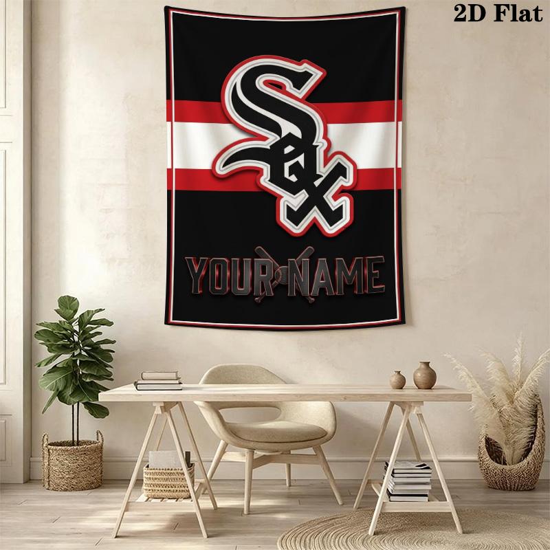 Name Custom Chicago White Sox Wall Tapestry Aesthetic Wall Hanging Printed Fabric Blanket Decorative Tapestries for Bedroom Living Room Home Decor