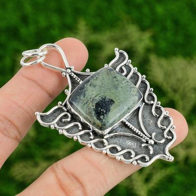 Серебро 925 пробы Натуральный Камамба-джаспер Подвеска-кулон для сестры на день рождения, помолвочная, в оправе, в стиле Бохо