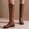 Fashion Vintage Knee High Boots Female Sexy High Boots for Women Autumn Winter Black Brown Low Heels Riding Shoes Ladies Big Size 45 48