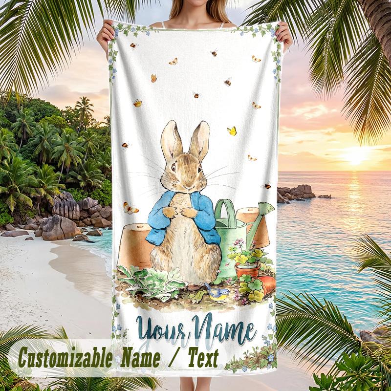 Peter Rabbit Beach Towel, Personalized Custom Text, Quick Dry Soft Large Towel For Swimming Pool Travel