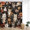 Cute Cats Shower Curtain Vintage Watercolour Floral Plant Animals Pet Kids Bath Curtains Fabric Home Bathroom Decor With Hooks