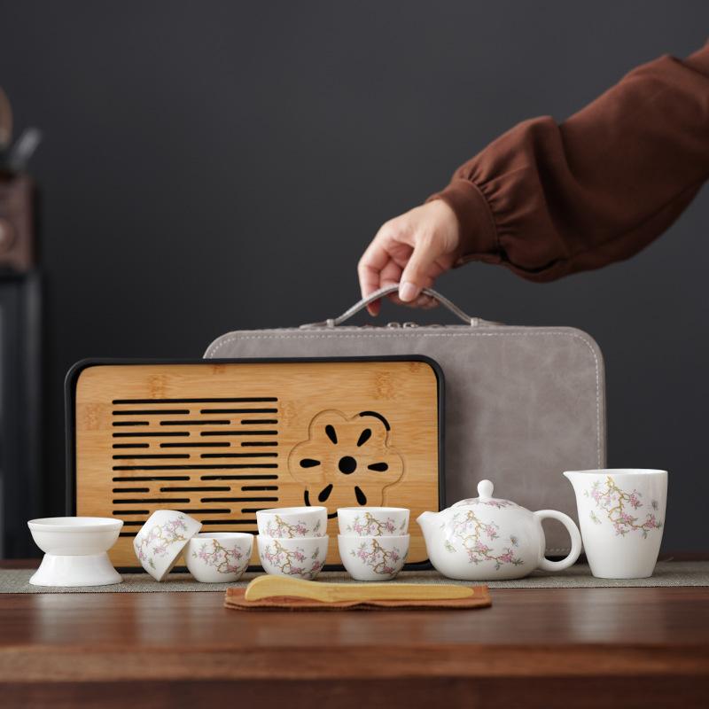 High-end guest greeting tea set, suet jade wisteria flower set, kung fu guest making tea for elders and leaders