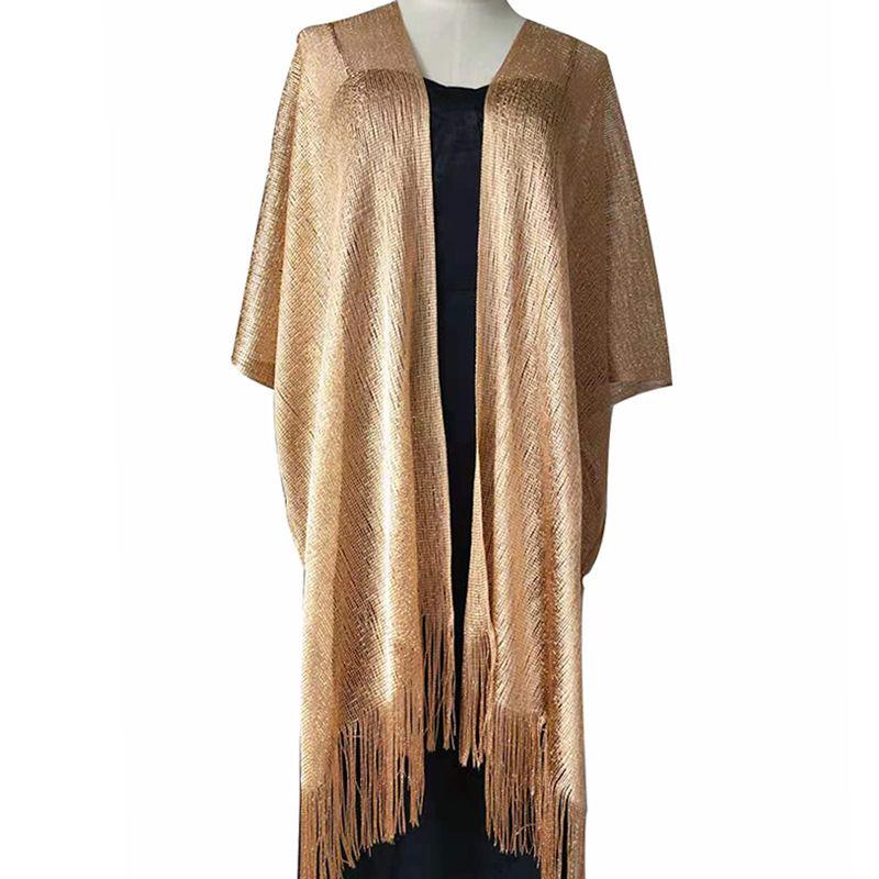 Bright Silk Shawl Fashion Gold and Shawl Flash Silver Silk Split Women Cheongsam Shawl
