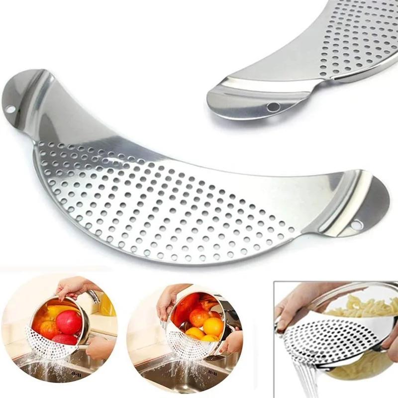 Pot Strainer Pan Drainer For Kitchen Easy Draining Pot Strainer Stainless Steel Pasta Spaghetti Practical Draining Tool Sifter