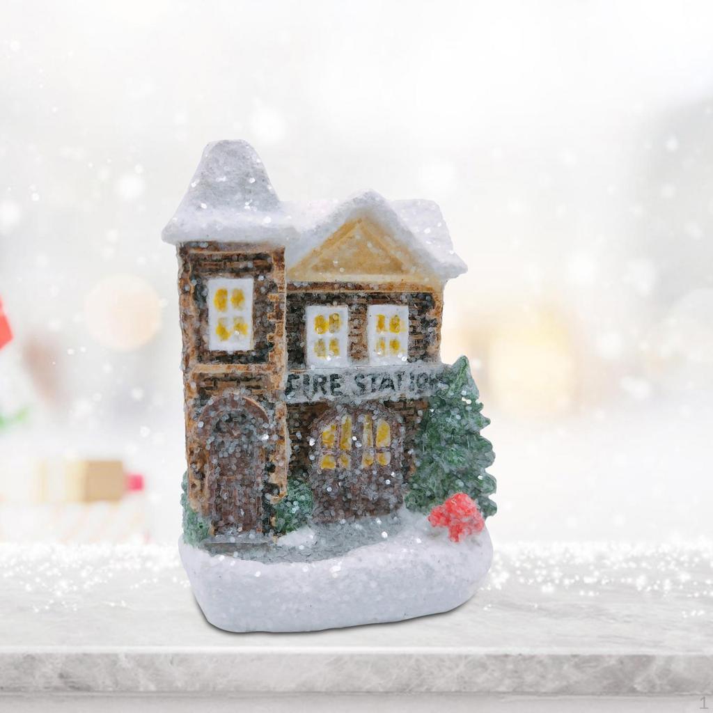 Christmas Lighted Snow House Glowing Multifunctional Desktop Table Centerpieces Statue for