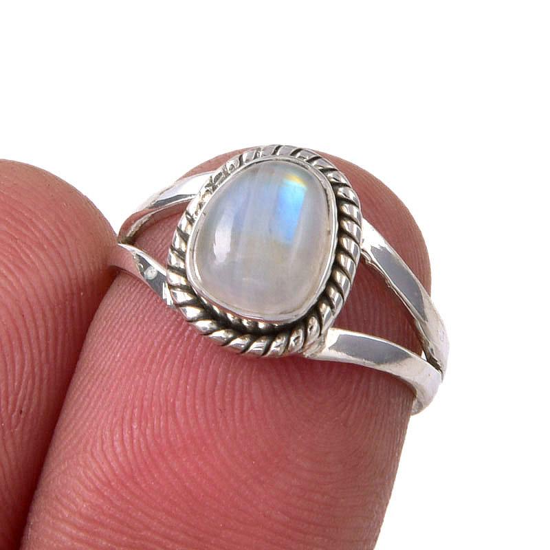 Natural Rainbow Moonstone Gemstone Handmade 925 Sterling Silver Ring S.5.5 G7t91