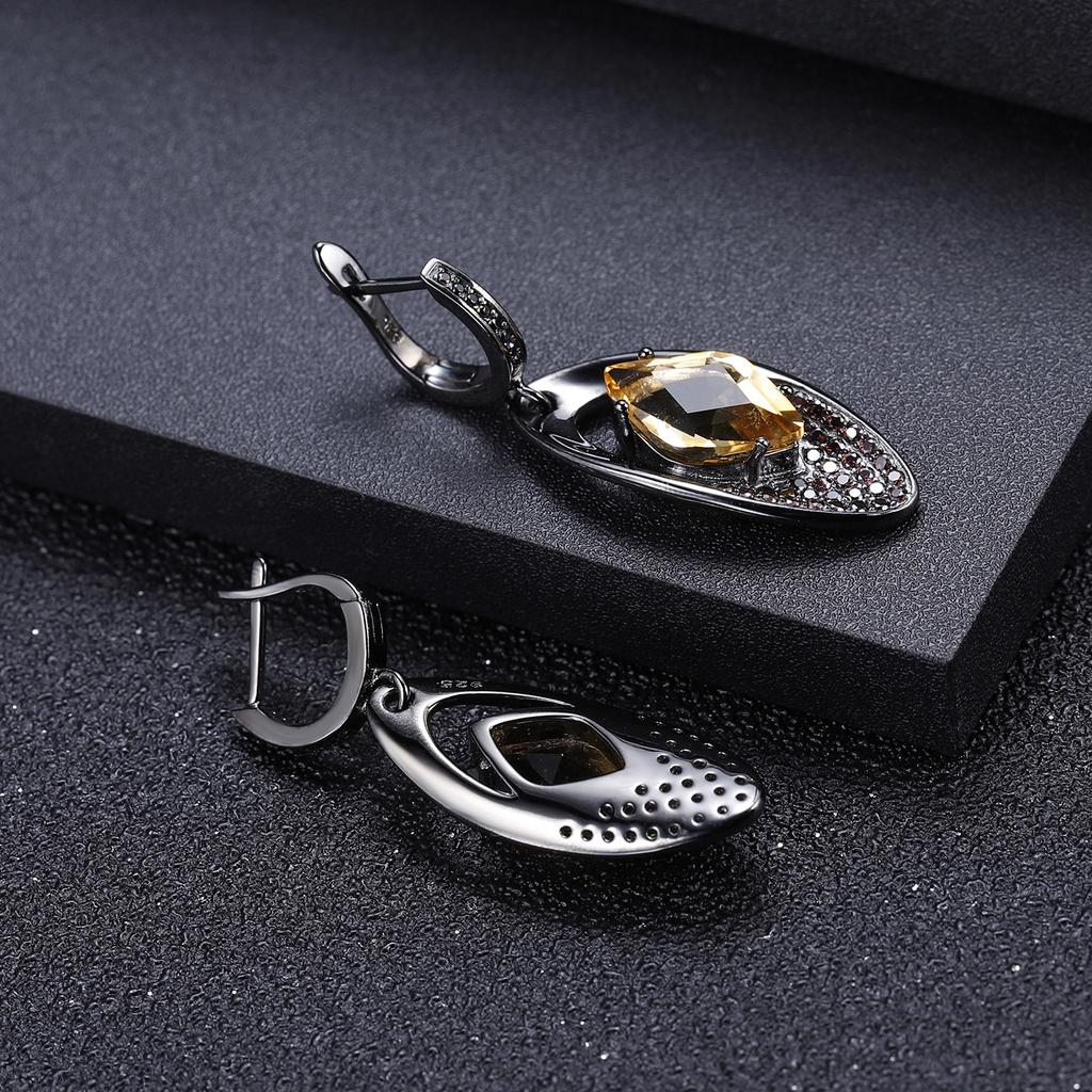 Оригинальные дизайнерские серьги итальянского мастерства, ювелирные изделия из серебра 925 пробы, инкрустированные драгоценными камнями цитрина натурального цвета, серьги