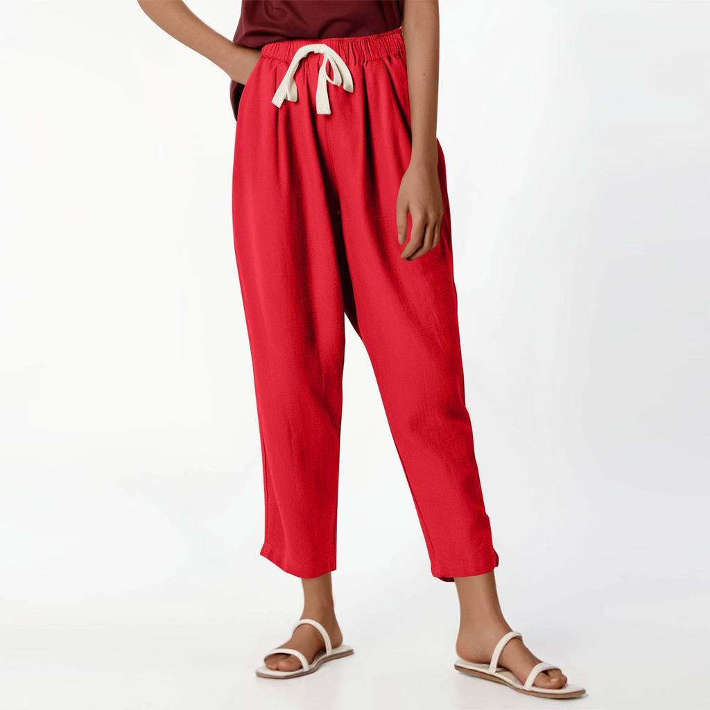 Женские повседневные модные брюки 9/10 с эластичным поясом и шнурком, однотонные брюки