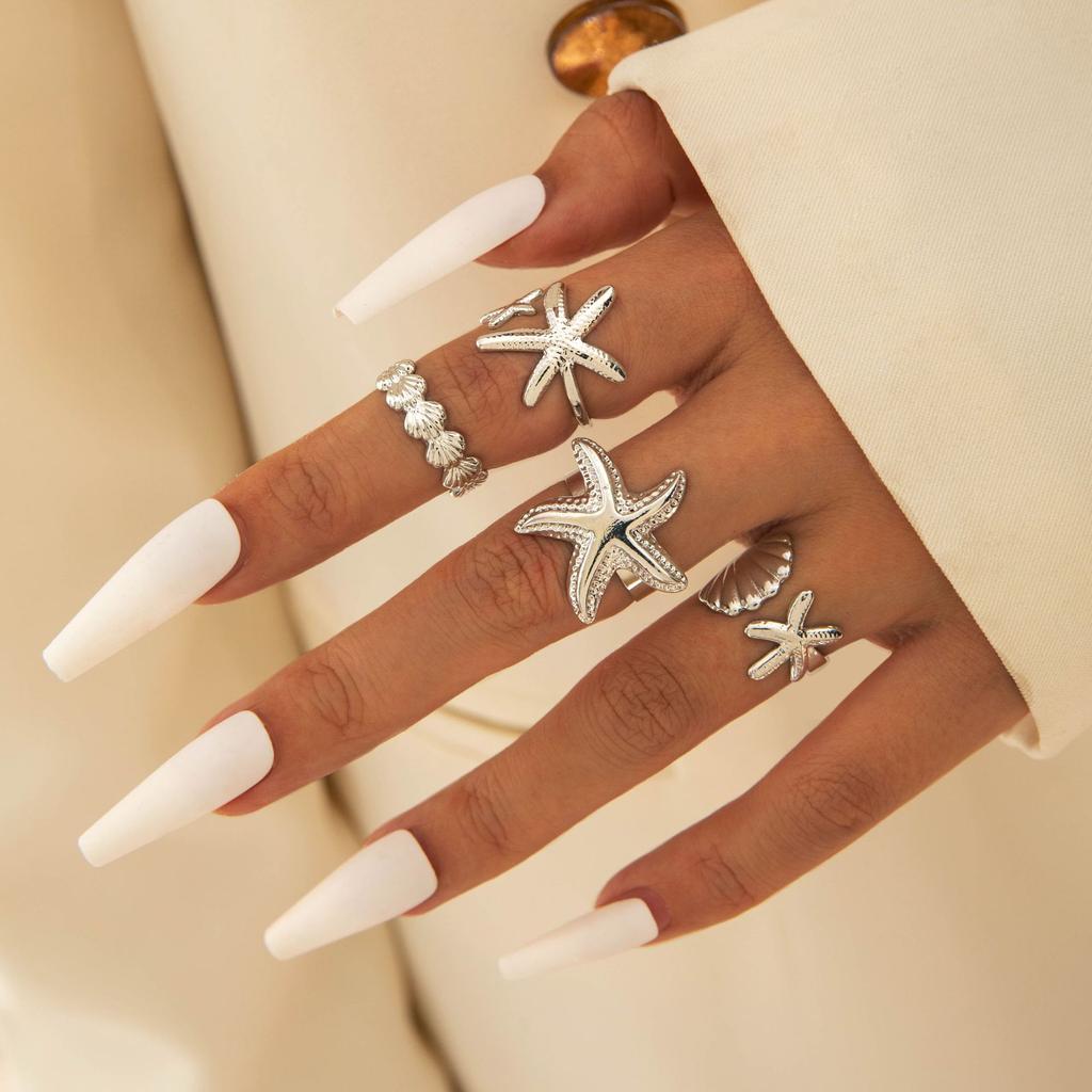 European and American Bohemian Personality Starfish Ring Set Geometric Hollow Sunflower Ring Ring Woman