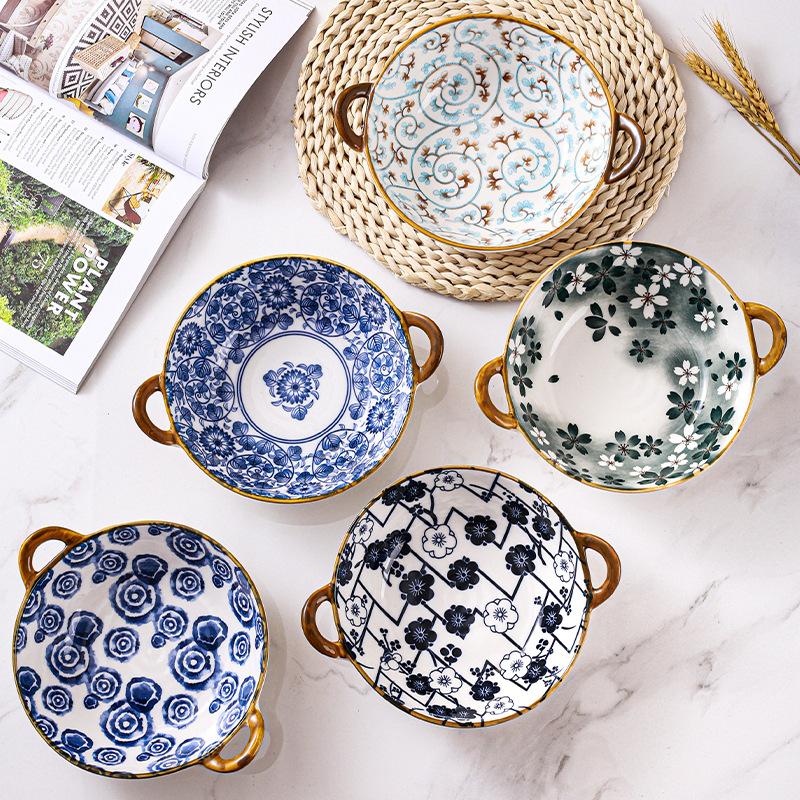 7,5-дюймовая керамическая миска с ручкой, кухонная термостойкая миска для супа с лапшой, японская салатница, миска для сервировки пасты и рагу